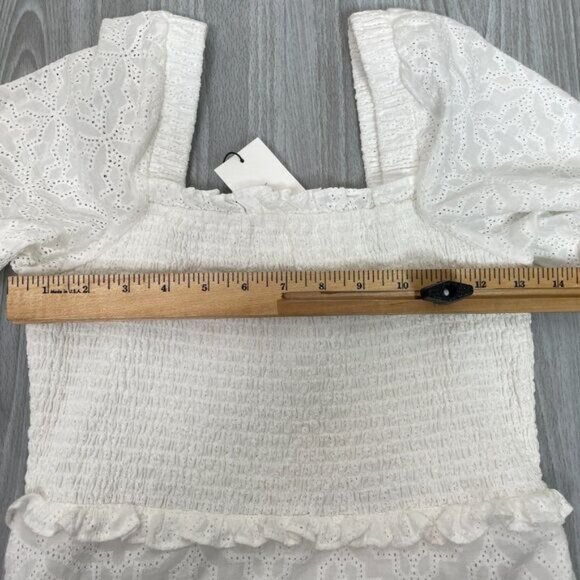 Veronica Beard Revolve Denise Smocked Long Sleeve Eyelet Mini Dress Off White 4 - Picture 13 of 14